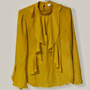 Wayf Mansel Mustard Yellow Ruffle Front Long Bell Sleeve Blouse Size Small